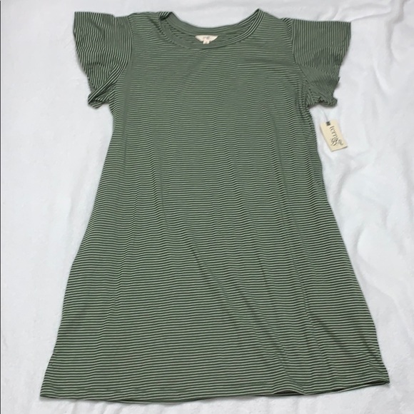 Terra & Sky Dresses & Skirts - NWT Green and White Stripped Midi T-Shirt Dress 0X